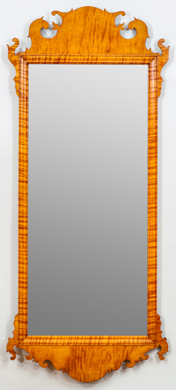 Appraisal: CHIPPENDALE STYLE TIGER MAPLE MIRROR x in Estimate -