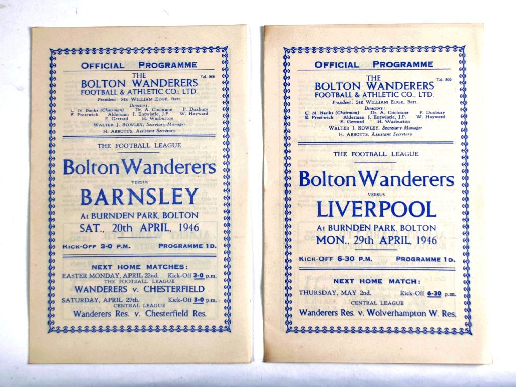 Appraisal: TWO BOLTON FOOTBALL PROGRAMMES SEASON V LIVEROOL AND BARNSLEY EST