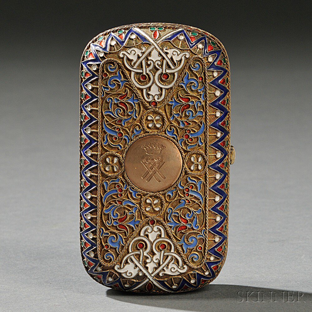 Appraisal: Russian Cloisonn -enameled Silver-gilt Cigarette Case Moscow c with illegible