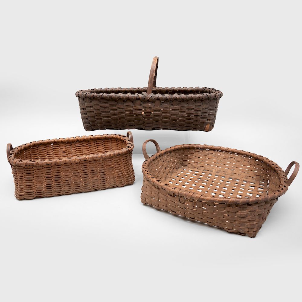 Appraisal: Group of Three Splint Baskets The largest x x in