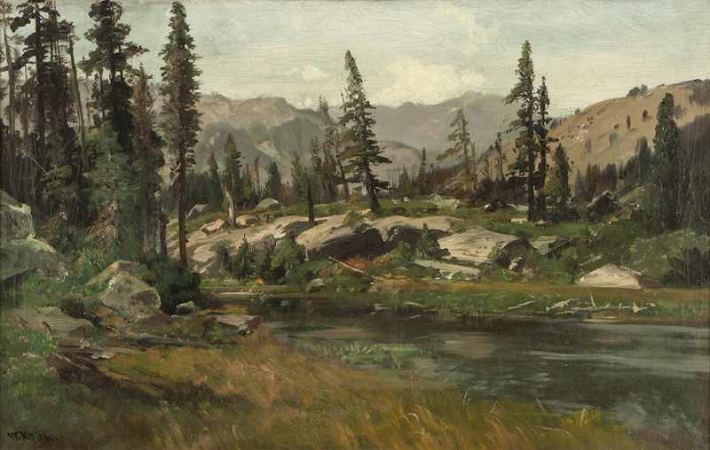 Appraisal: 'Merced Summer'' foothills along the river oil on canvas laid