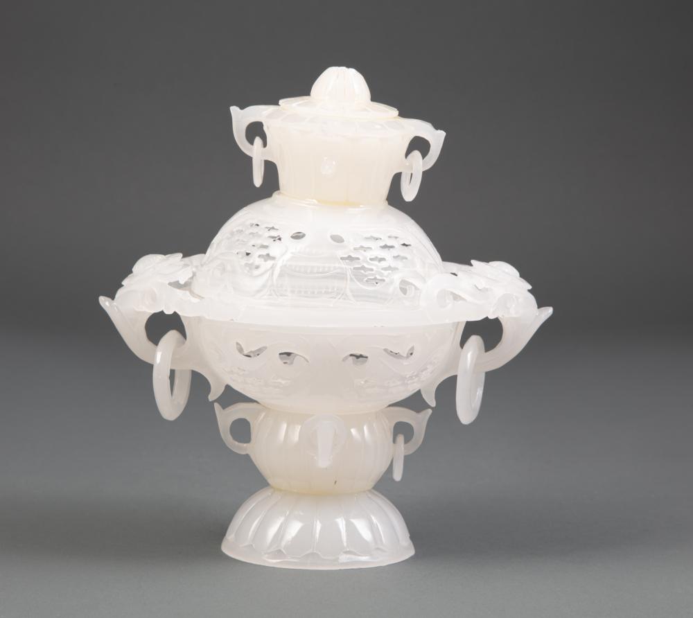 Appraisal: Decorative Chinese White Soft Stone Covered Censer modern reticulated body