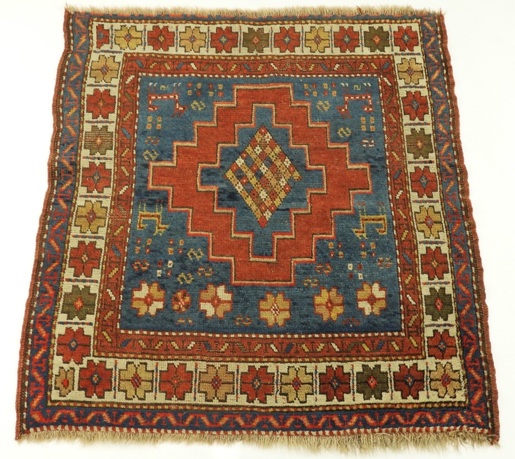 Appraisal: C PERSIAN ORIENTAL SQUARE KAZAK CARPET RUG Persia Circa Blue