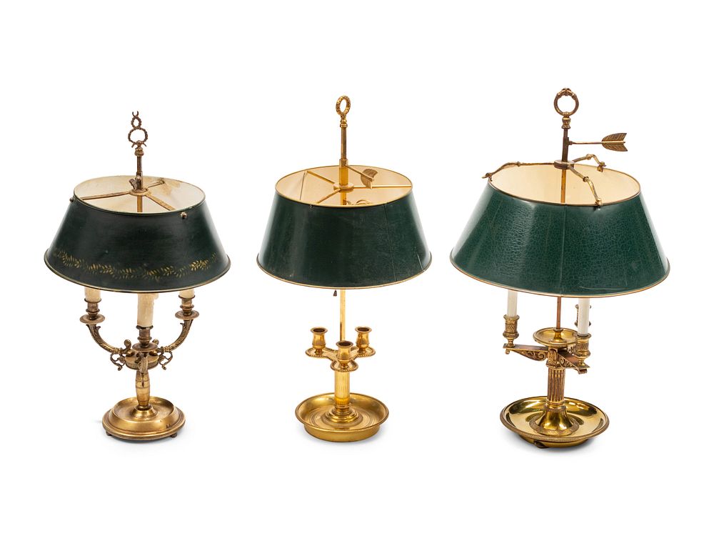 Appraisal: Three Empire Style Gilt Metal Bouillotte Lamps Three Empire Style