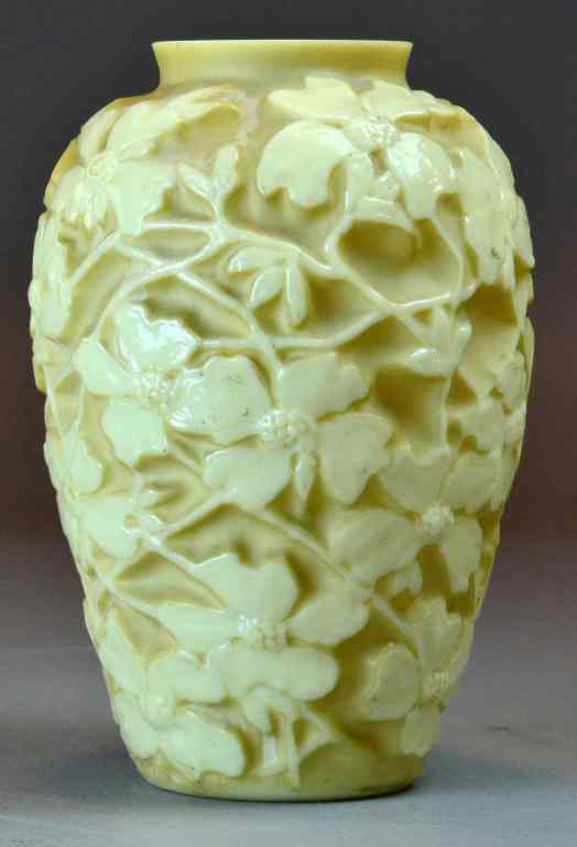 Appraisal: Consolidated Glass Vase - Dogwood MotifCream-colored glass of dogwood and