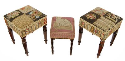 Appraisal: A pair of Victorian rosewood stools each with a tapestry