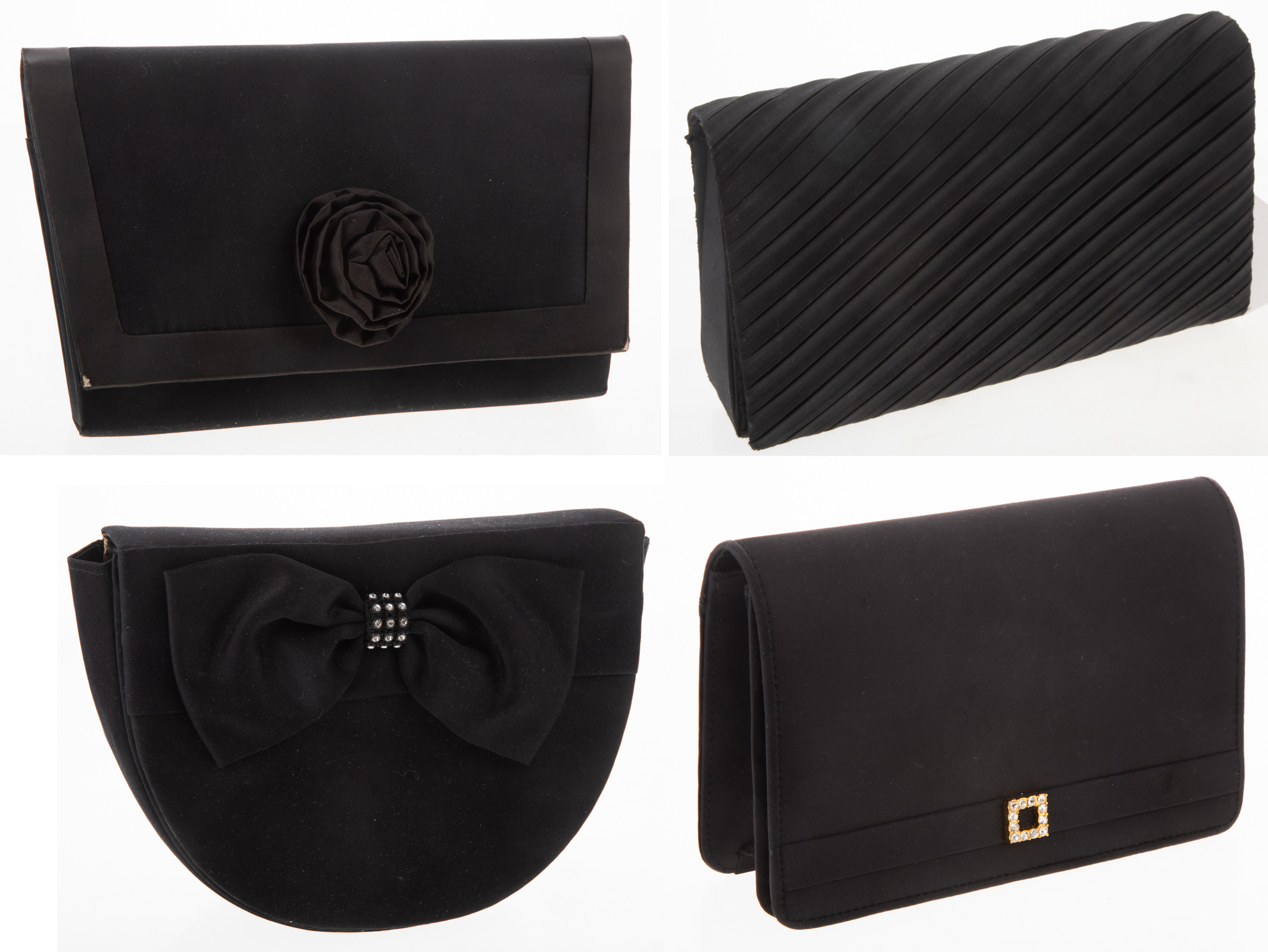 Appraisal: FOUR BLACK SATIN EVENING BAGS largest is in H in