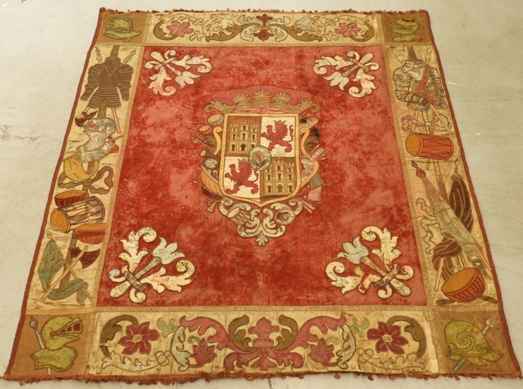 Appraisal: C SPANISH CASTILE LEON COAT OF ARMS TAPESTRY Spain th-Early