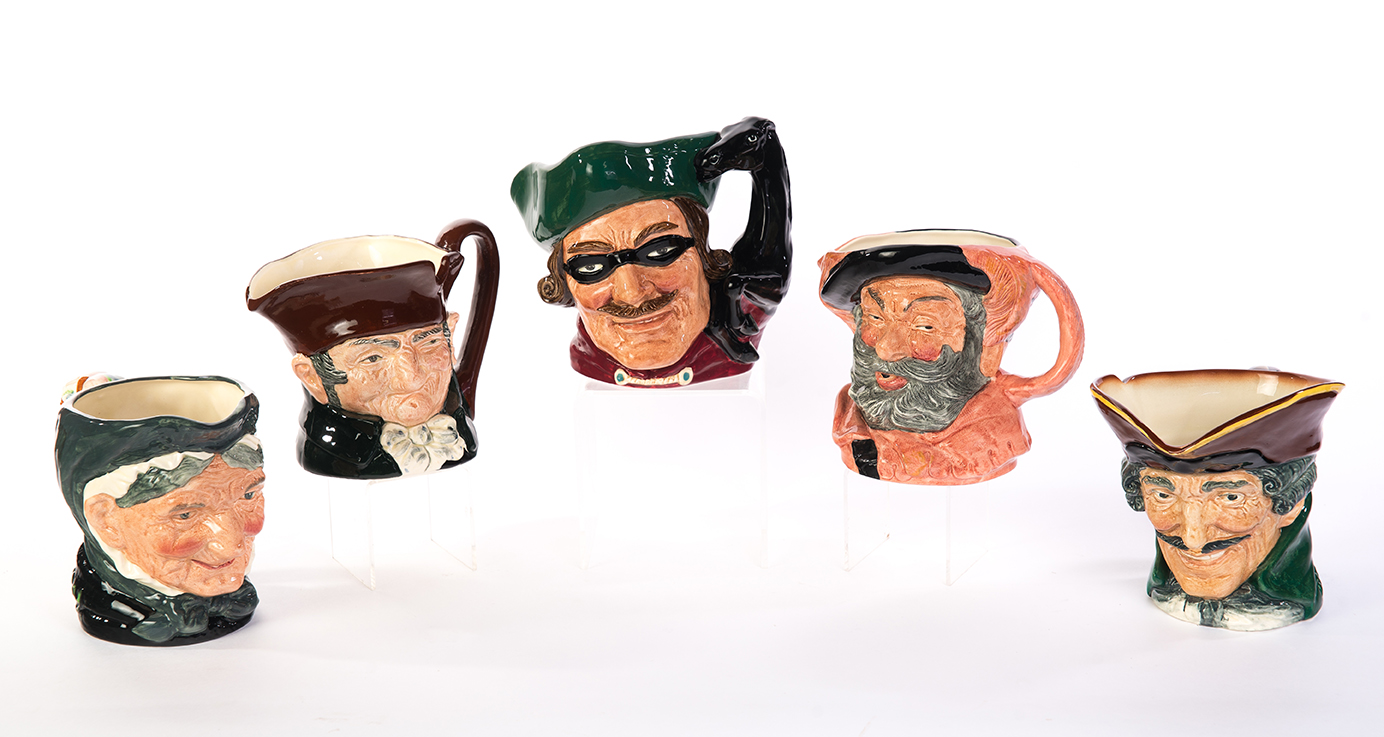 Appraisal: FIVE ROYAL DOULTON CHARACTER JUGS England nd half- th century