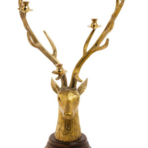 Appraisal: A Gilt Metal Stag-Form Four-Light Candelabrum th Century mounted on