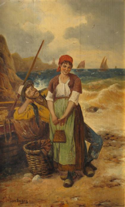 Appraisal: L LOUIS GARTNER FISHERMAN AND GIRL Signed oil on canvas