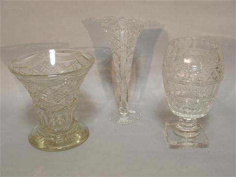 Appraisal: TWO CUT GLASS VASES AND A CELERY BOWL One flaring