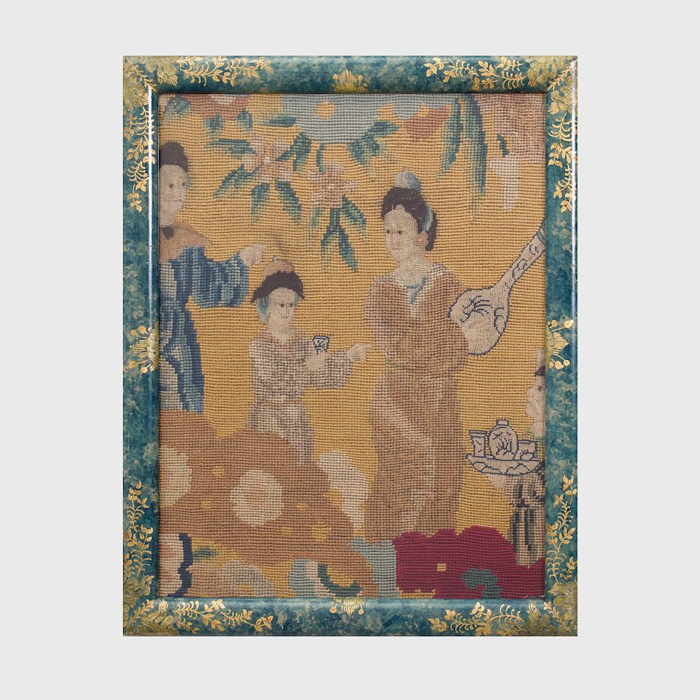 Appraisal: Pair of Continental Chinoiserie Figural Needlework Panels Now fitted in