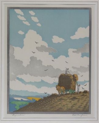 Appraisal: John Hall Thorpe - Haymakers Signed and titled Woodblock x