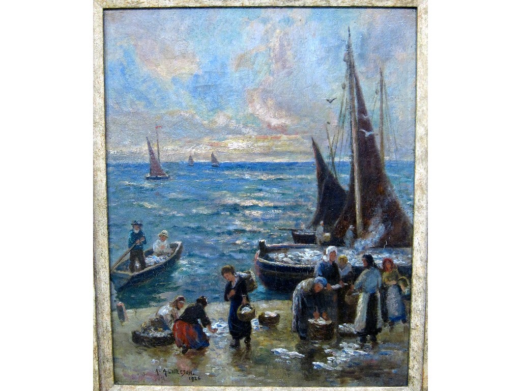 Appraisal: A A GITTLESON Oil on canvas 'Landing the Catch' signed