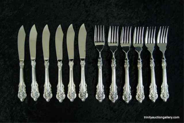 Appraisal: Sterling Silver Grand Baroque Fish Fork KnifeSet of each includes