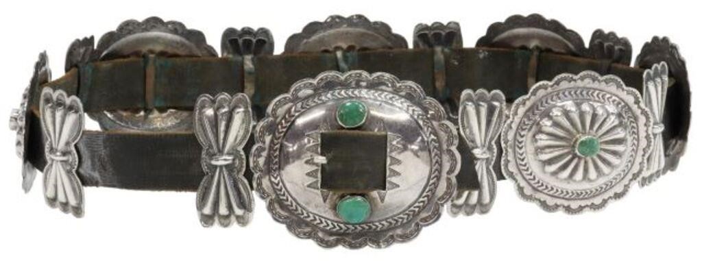 Appraisal: Native American silver content unknown concho belt likely Navajo large