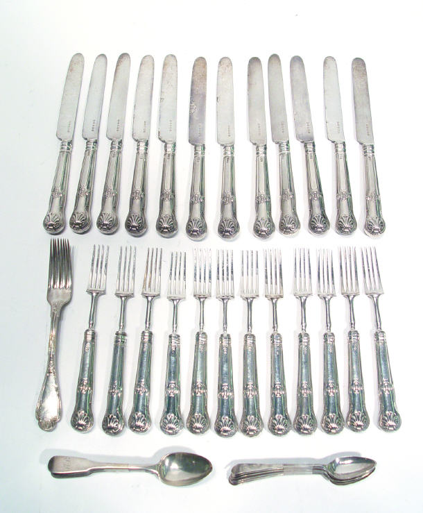 Appraisal: Georgian silver handled twelve place cutlery set London together with