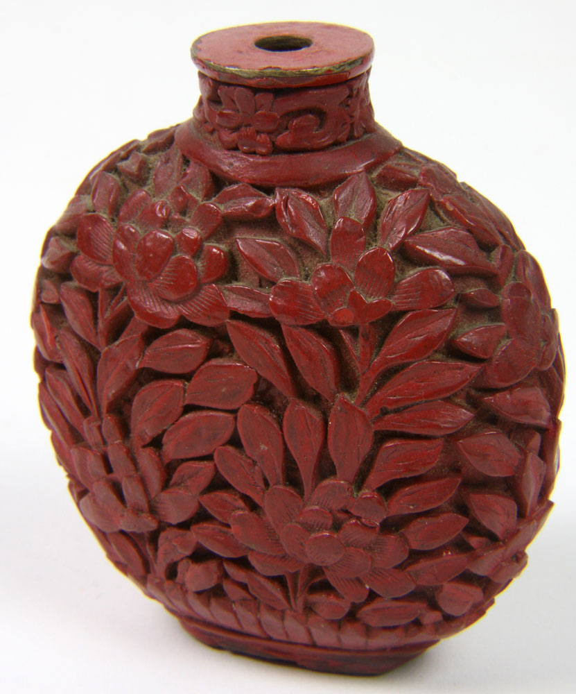 Appraisal: - Cinnabar Stuff Bottle Cinnabar snuff bottle China th century