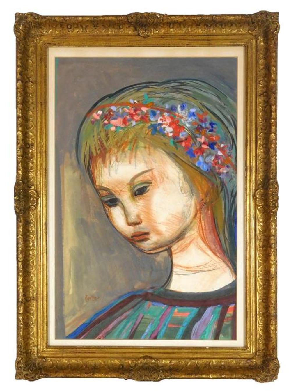 Appraisal: Josef Presser American - Flowers in Her Hair mixed media