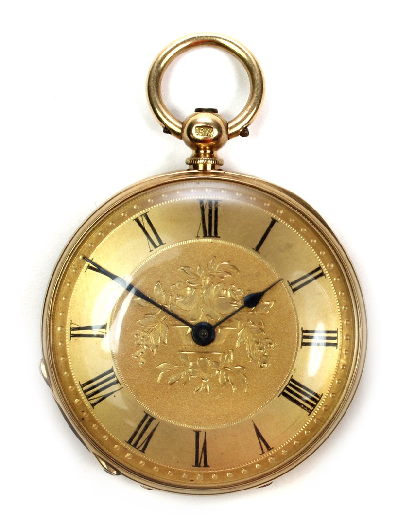 Appraisal: A lady's gold cased key wind openfaced fob watch with