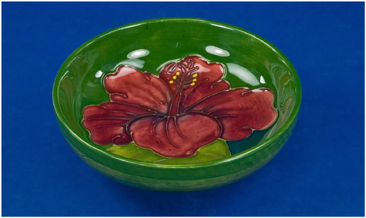 Appraisal: Moorcroft Small Dish Hibiscus Design on Green Ground inches in