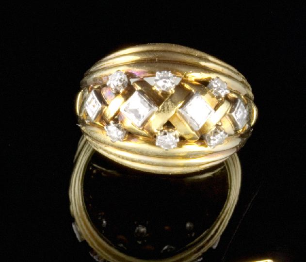 Appraisal: Fourteen-Karat Yellow Gold and Diamond Ring the mount cast as