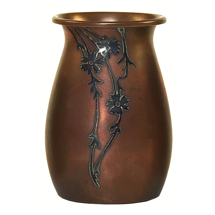 Appraisal: Heintz vase sterling on bronze applied floral design original patina