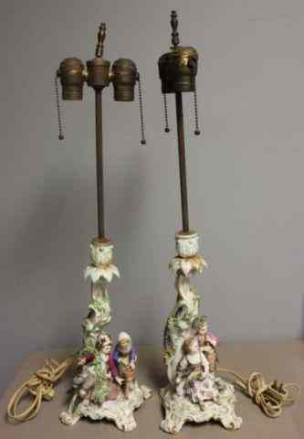 Appraisal: Pair of Meissen Figural Lamps From a Pelham Manor NY