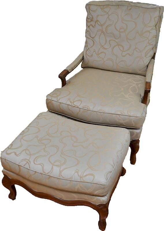 Appraisal: LOUIS XVI BERGERE LOUNGE CHAIR W OTTOMAN - HICKORY CHAIR