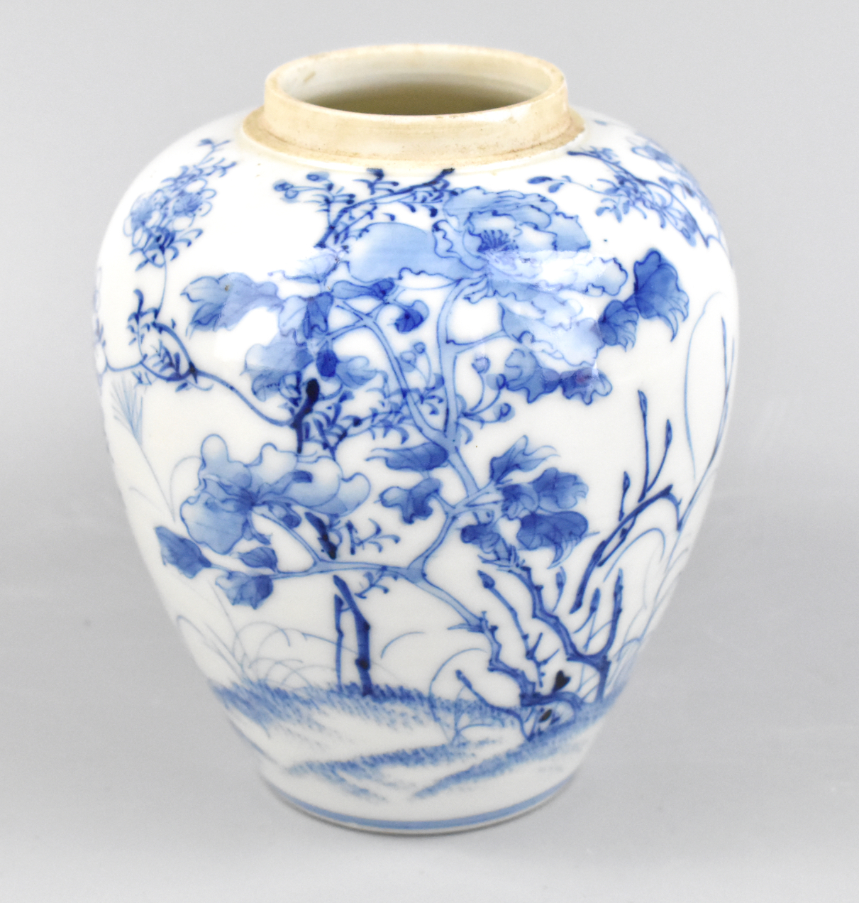 Appraisal: A Chinese blue white jar with Winter Three Friends theme