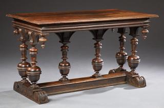 Appraisal: French Henri II Style Carved Walnut Library Table th c