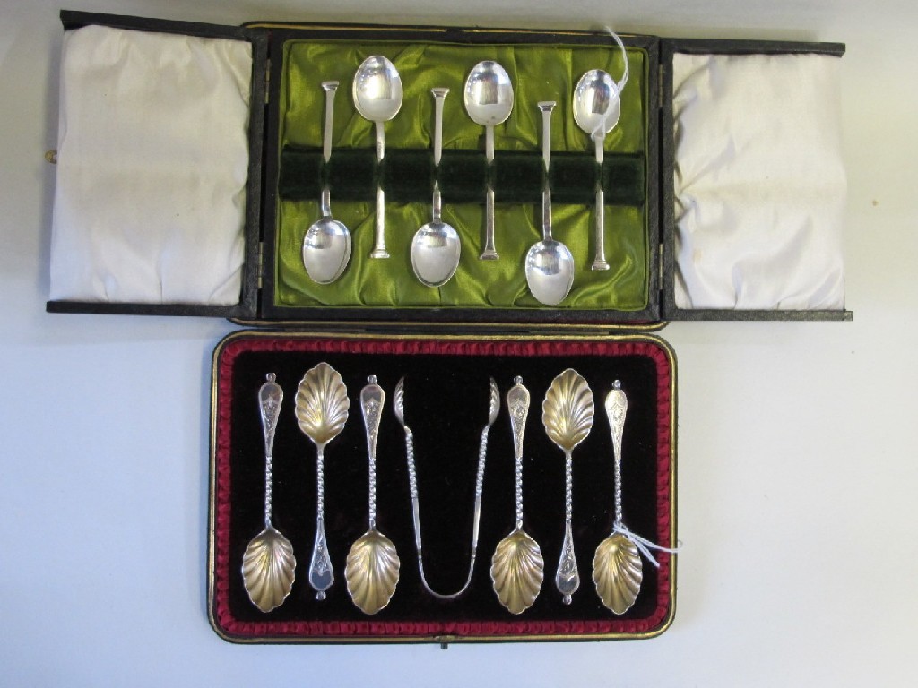 Appraisal: Lot comprising two cased sets of six silver spoons one