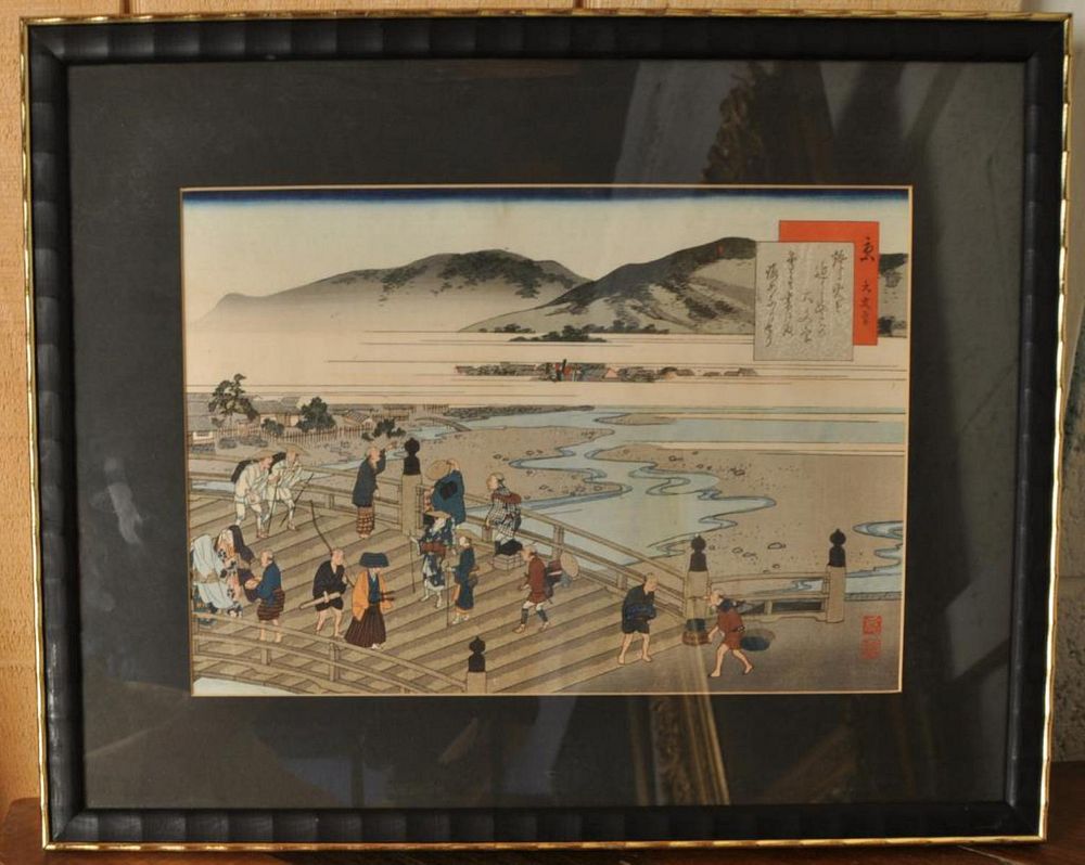 Appraisal: Framed Japanese Woodblock Print by Tamenobu depicting and labeled verso