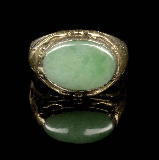 Appraisal: Fourteen-Karat Yellow Gold and Jade Gentleman's Ring composed of an