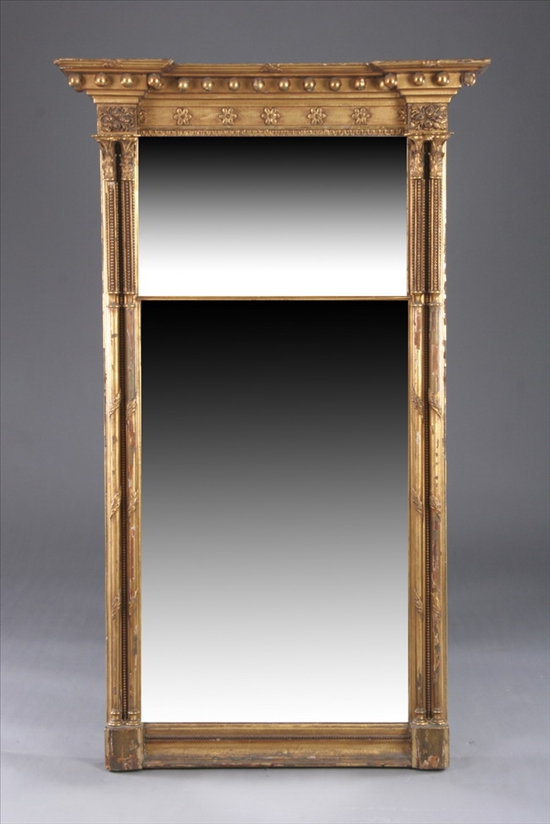 Appraisal: FEDERAL GILTWOOD AND COMPOSITION LOOKING GLASS th century Projecting ball-hung