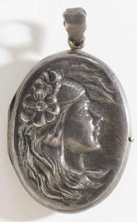 Appraisal: Sterling Silver Locket oval shape with profile of woman on