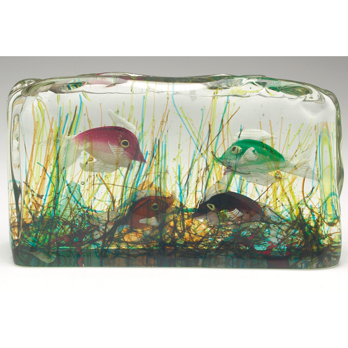 Appraisal: Murano glass aquarium attributed to Barbini rectangular form with four