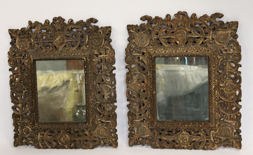 Appraisal: An Antique Continental Pair Of Rococo Carved Wood Mirror Good