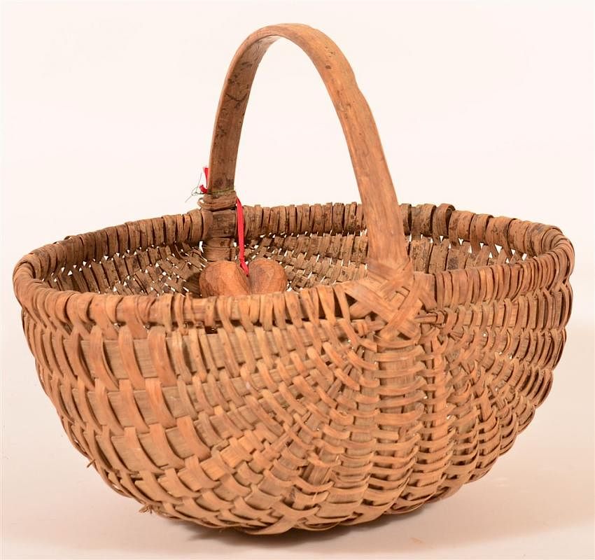 Appraisal: Woven Oak Splint Market or Field Basket Antique Woven Oak