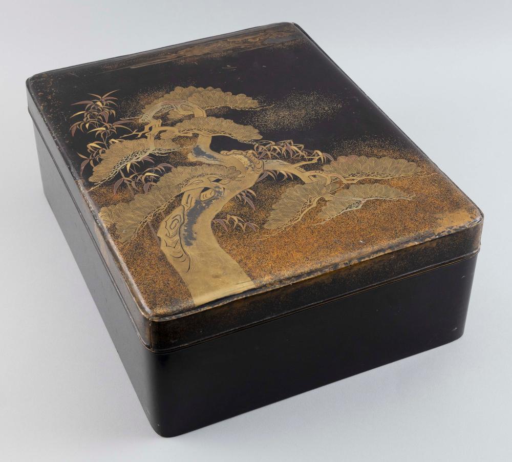 Appraisal: JAPANESE GILT AND BLACK LACQUER KIMONO BOX MEIJI PERIOD HEIGHT