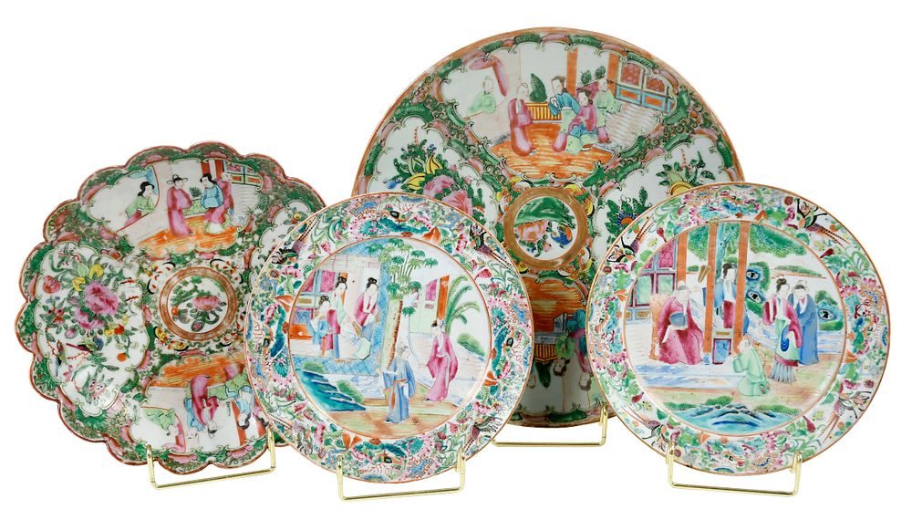 Appraisal: Four Rose Medallion Porcelain Platters th century enamel decorated with