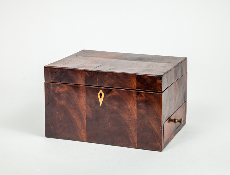 Appraisal: INLAID MAHOGANY WORK BOX AND A VEINED BLACK MARBLE CIGAR