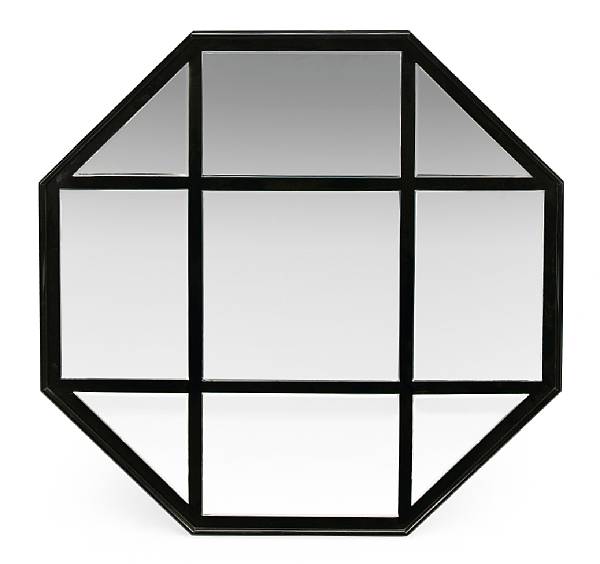 Appraisal: An octagonal black and clear acrylic wall mirror circa dimensions