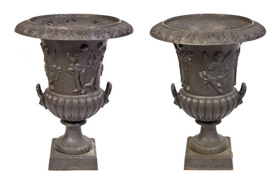 Appraisal: Sale Lot A Pair of Cast Iron Garden Urns each