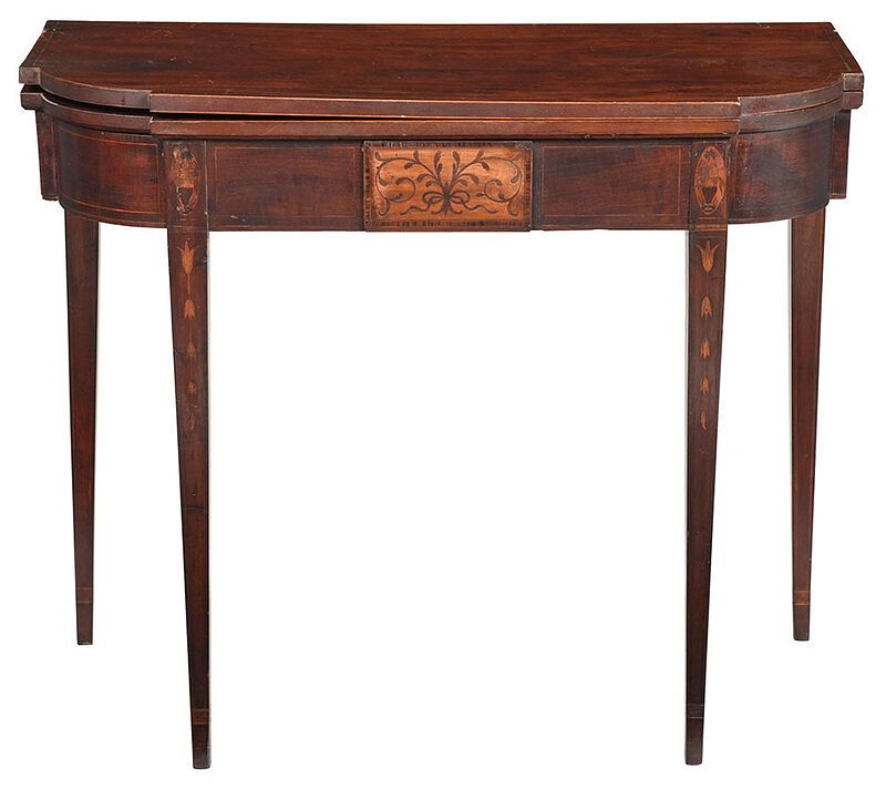 Appraisal: Unusual American Federal Inlaid Mahogany Card Table attributed to Adam