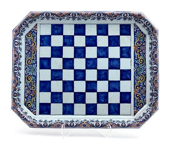 Appraisal: A Continental Majolica Checkerboard Tray A Continental Majolica Checkerboard Tray