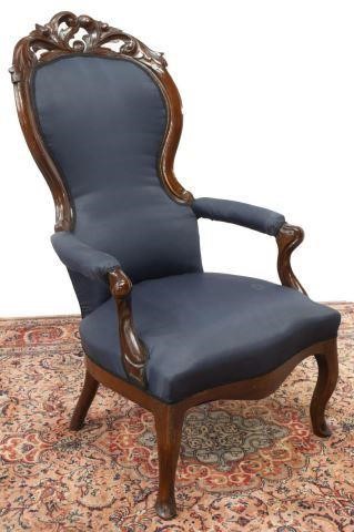 Appraisal: Rococo Revival mahogany parlor armchair th c carved and pierced