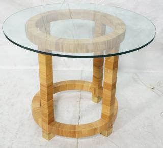 Appraisal: Glass Woven Rattan Round Cafe Table Crespi Sty Glass Woven