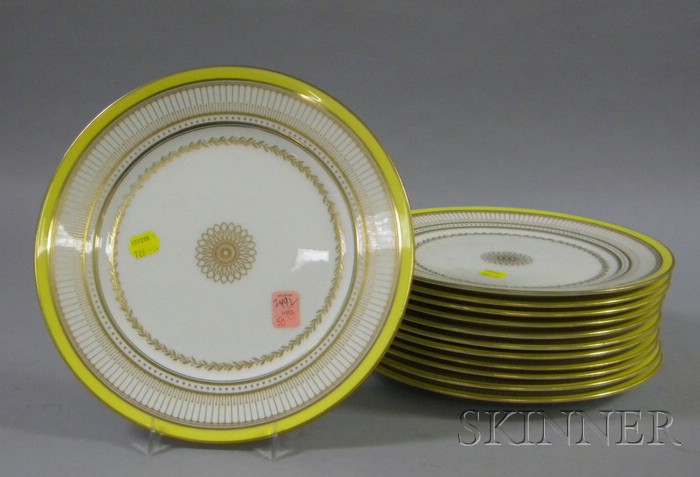 Appraisal: Set of Twelve Cauldon Gilt and Yellow Banded Porcelain Dinner